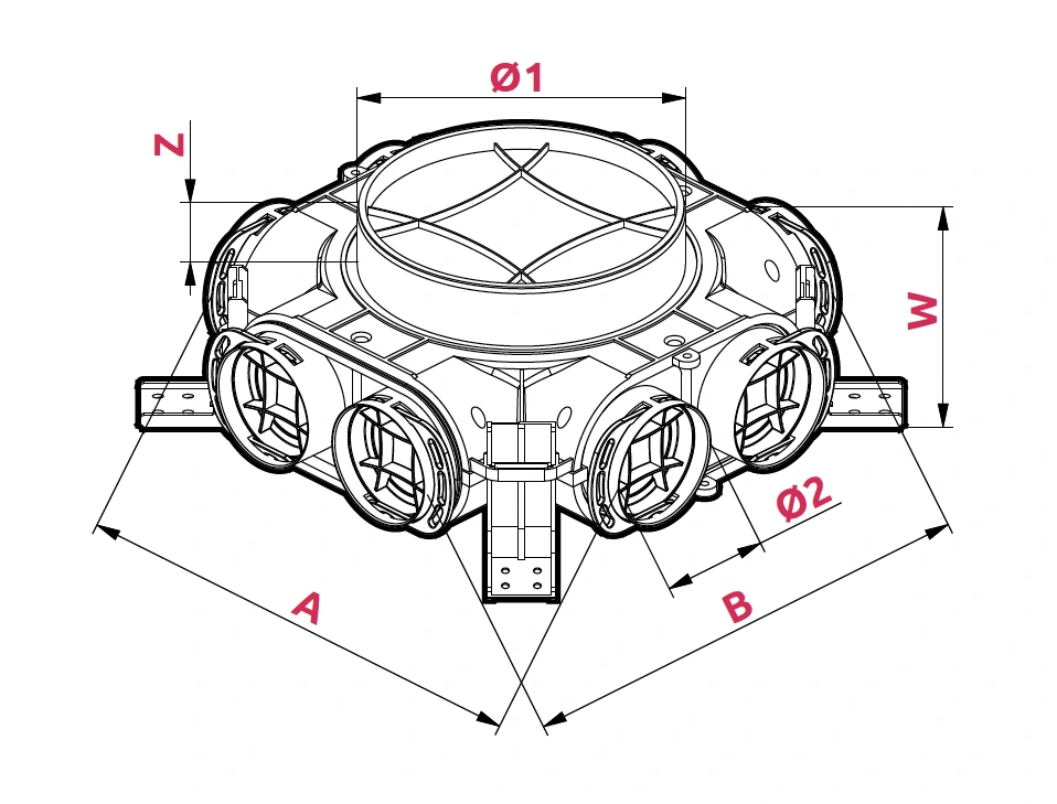 Dimenzije: Razdelilna komora Ø 160/200 – 8x75
