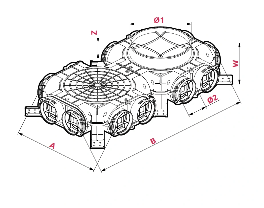 Dimenzije: Razdelilna komora Ø 160/200 – 12x75