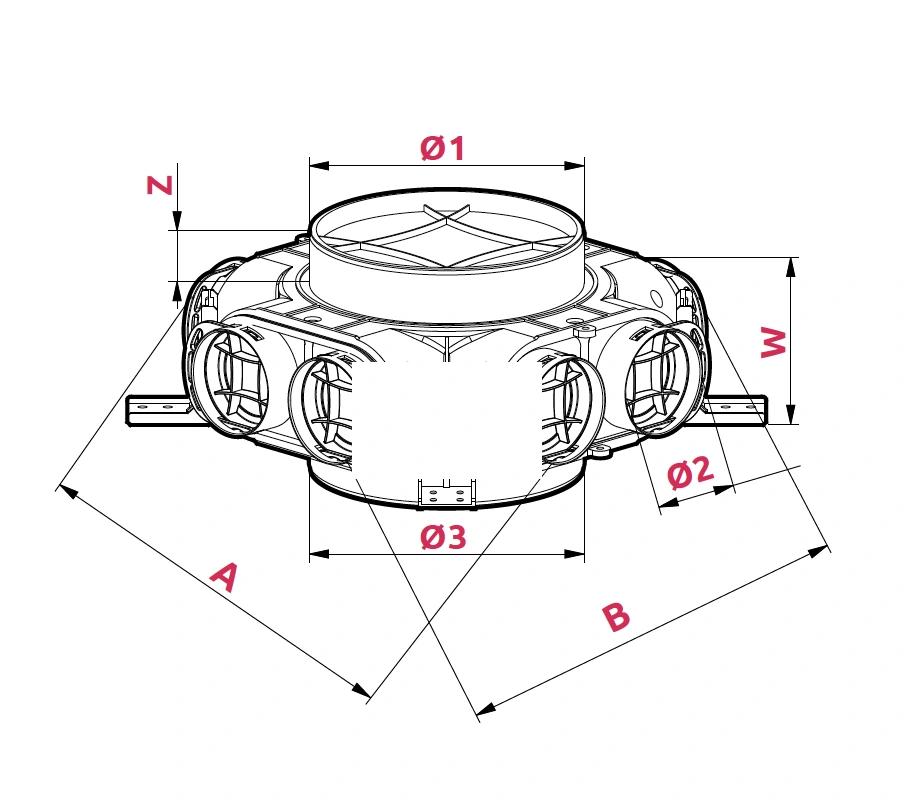 Dimenzije: Pretočna razdelilna komora Ø 160/200 – 8x75